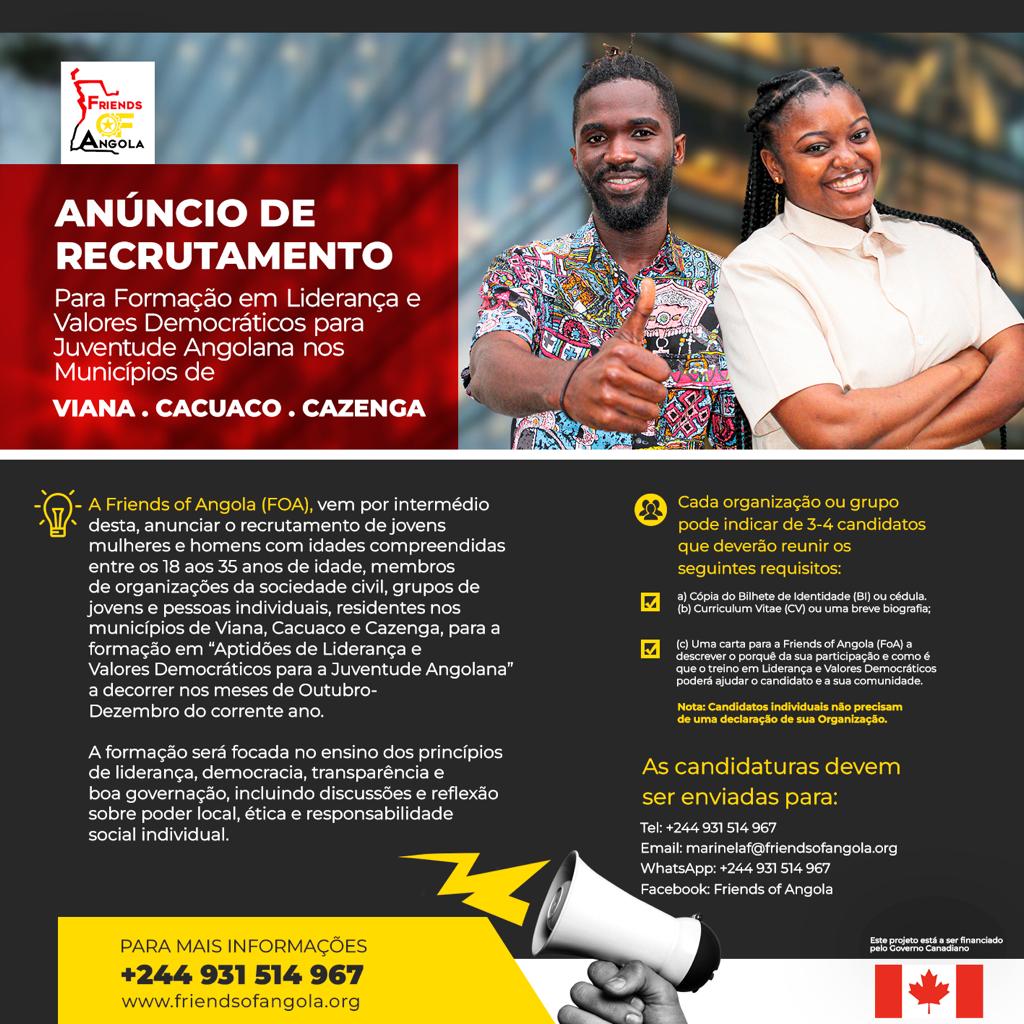 Luanda Friends Of Angola Anuncia Recrutamento Para Formação De Jovens Em Aptidões De Liderança 